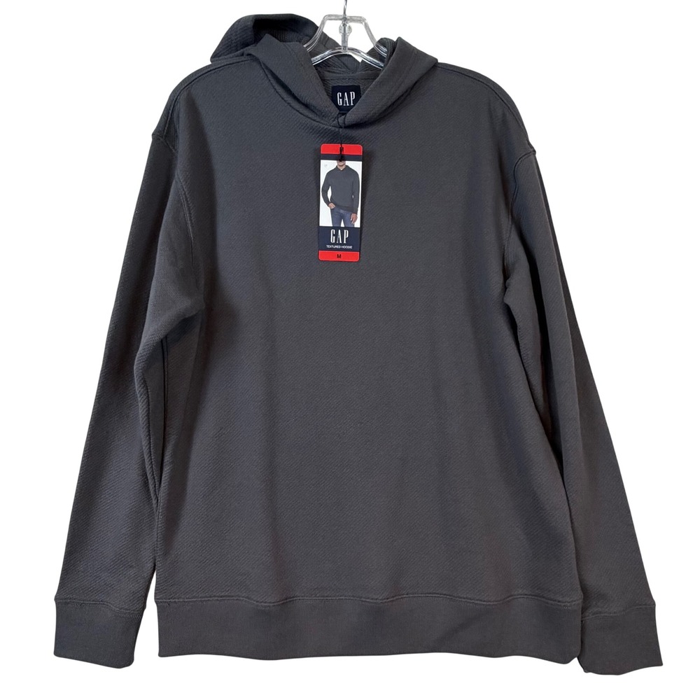 NWT Gap Mens‎ Textured Hoodie Charcoal Gray Long Sleeve Pullover Sweatshirt •M•